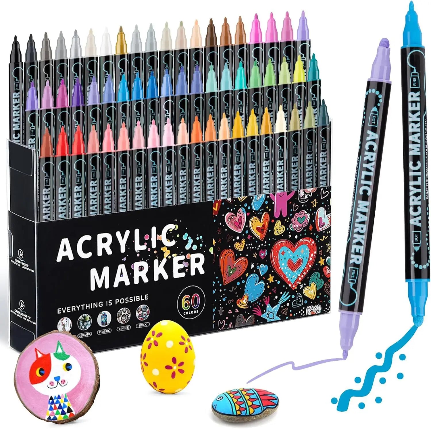 Acrylic Dot Markers,Dual Tip Acrylic Paint Pens Paint Markers,For Rock Painting Wood Canvas Plastic Metal And Stone, For DIY Cra