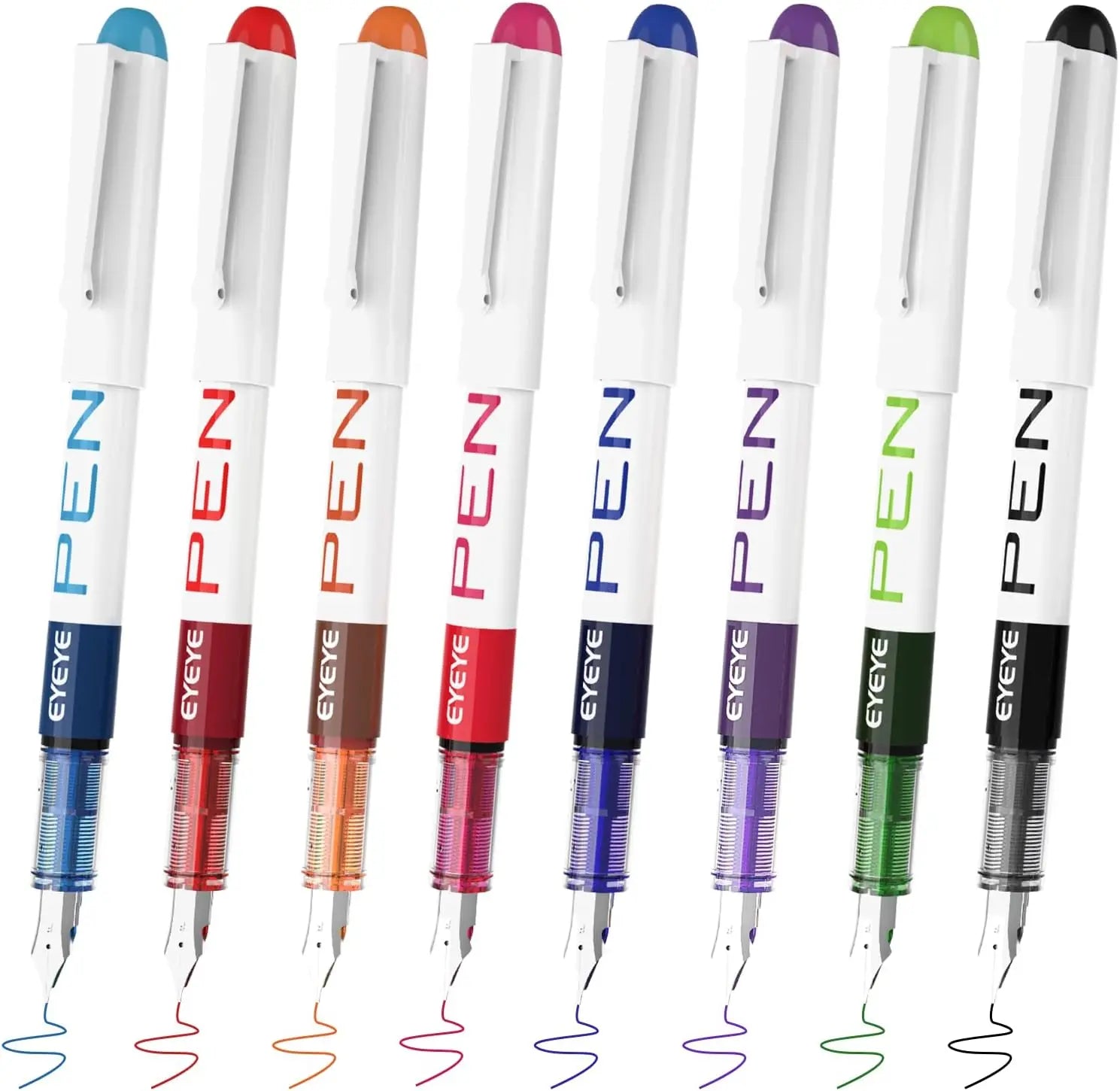 Disposable Fountain Pens, Straight Liquid Fountain Pens，for WritingQuick-Drying Ink Pen, Smooth-Writing Multicolor Art Supplies