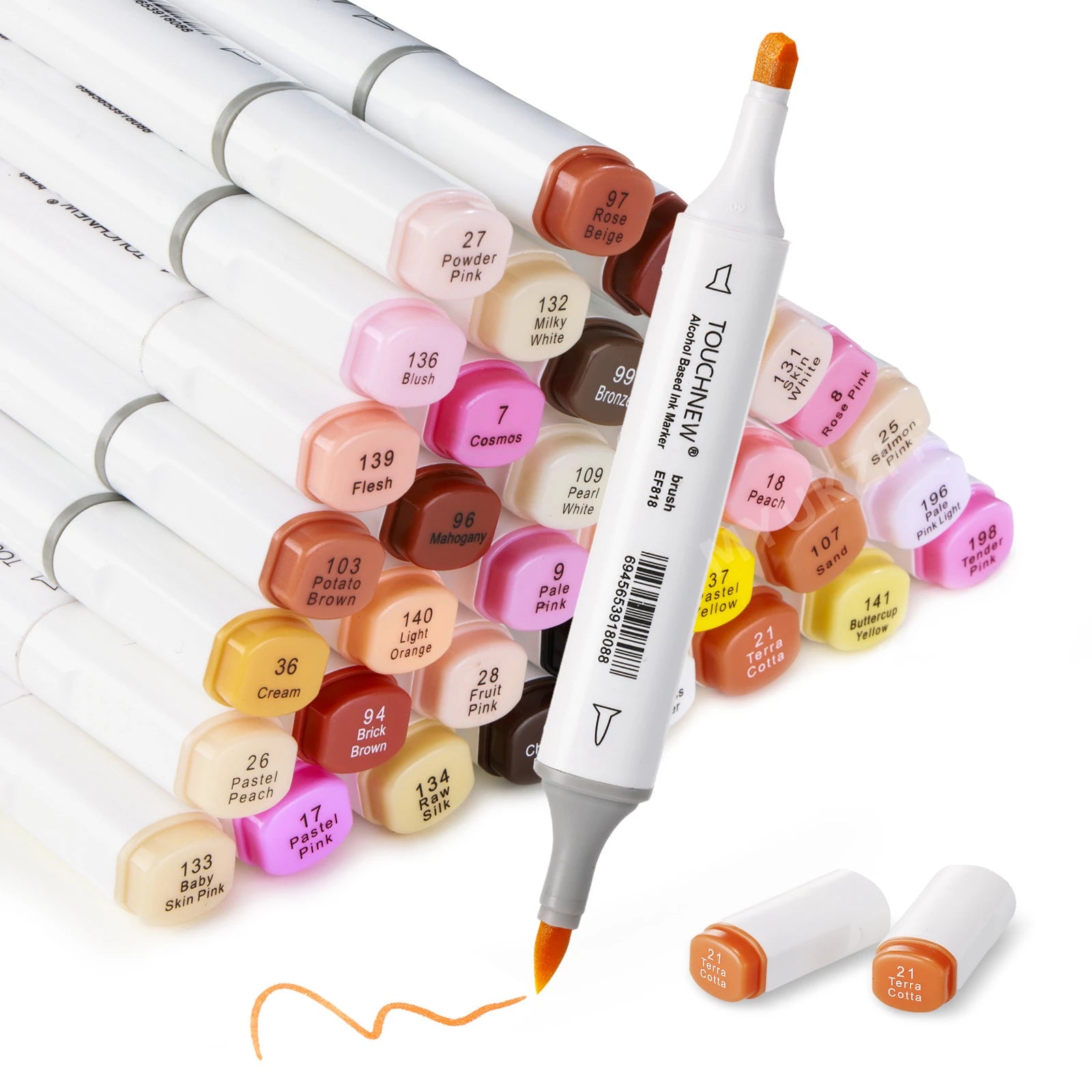 Skin Tone Alcohol Markers Brush Tip 12/24/36 Portrait Color Markers for Artist Adults Coloring Illustration - Chisel & Brush