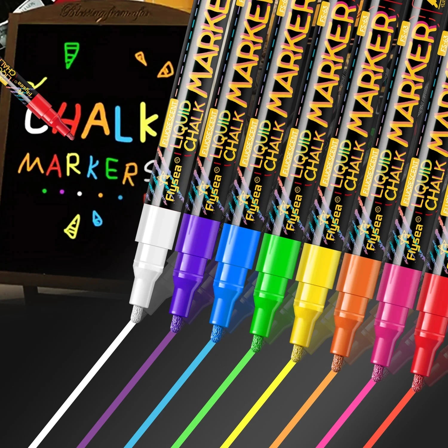 8 Colors Liquid Chalk Erasable LED Highlighter Fluorescent Marker Suit for Blackboard Glass Window Painting Advertisement Chalk