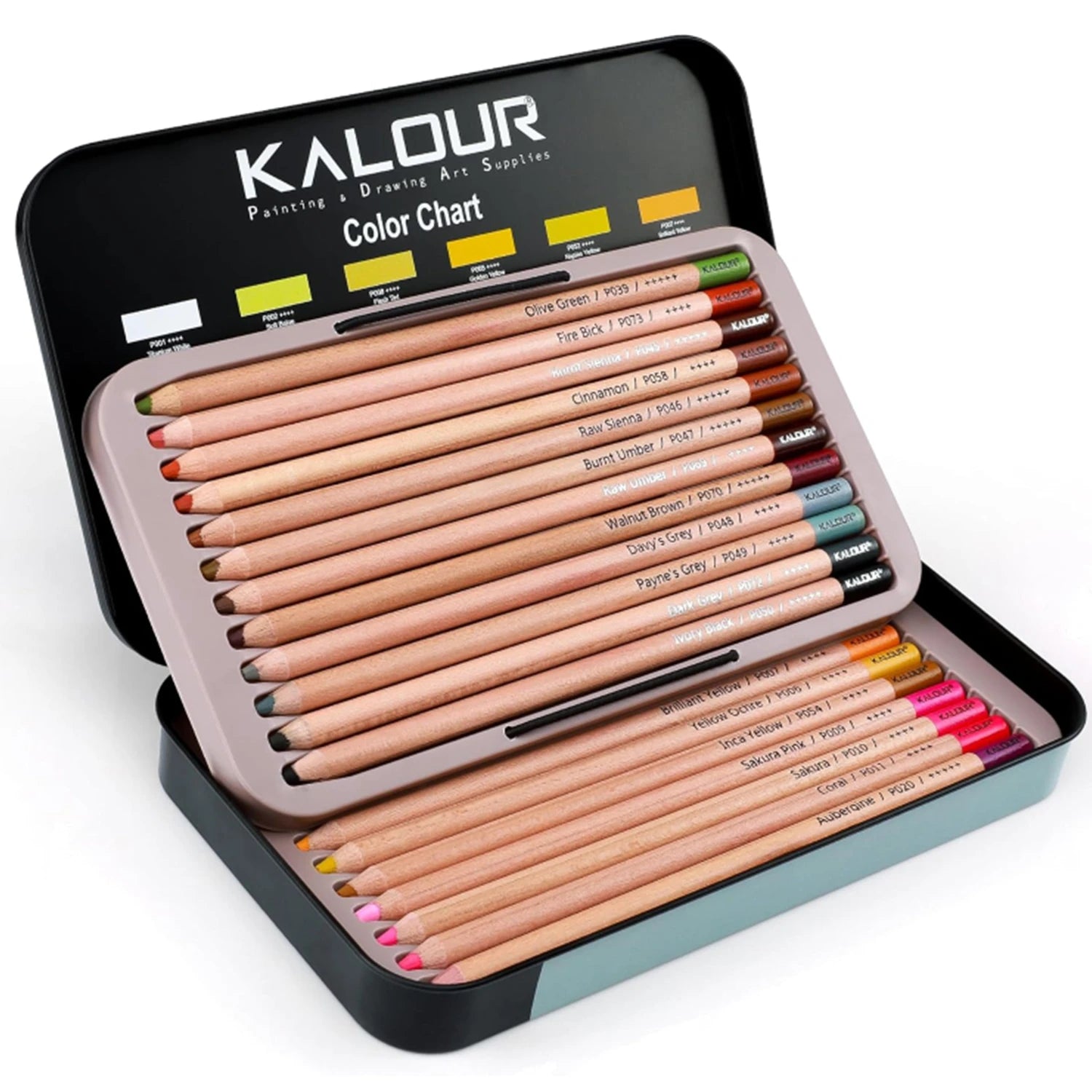 KALOUR Pro Pastel Chalk Colored Pencils,24 Colors portrait set,Color Charcoal Pencils for Drawing Sketching Coloring Shading