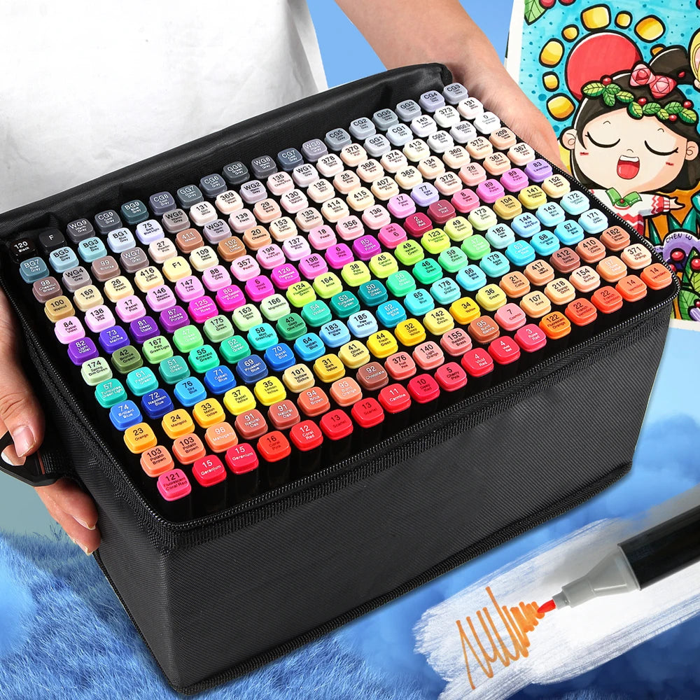 12-168 Colors Alcohol Markers Dual Tip Permanent Art Markers for Coloring,Illustrations,and Sketching,Manga Markers Kids Adult