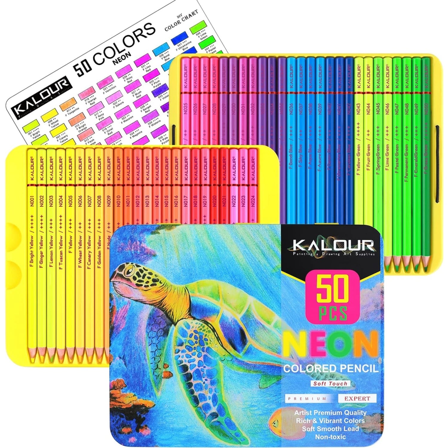 KALOUR 50 Neon Colored Pencils