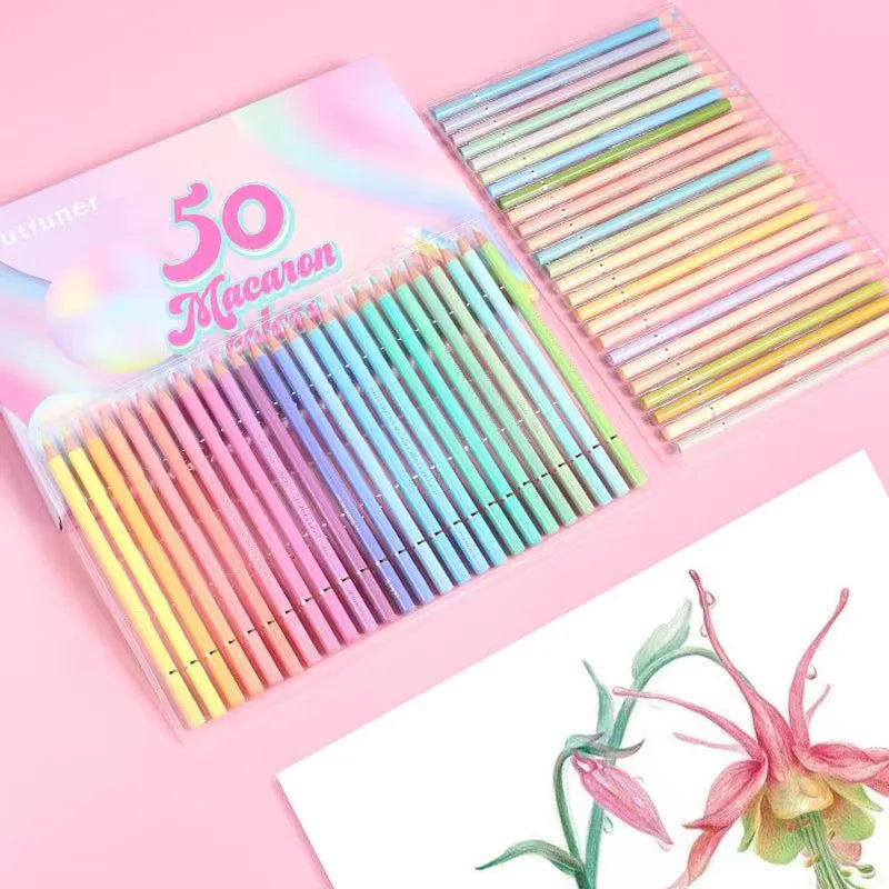 12/24/50 Colors Macaron Professional Oil Color Pencil Wooden Soft Crayon For School Painting Sketch Art Supplies
