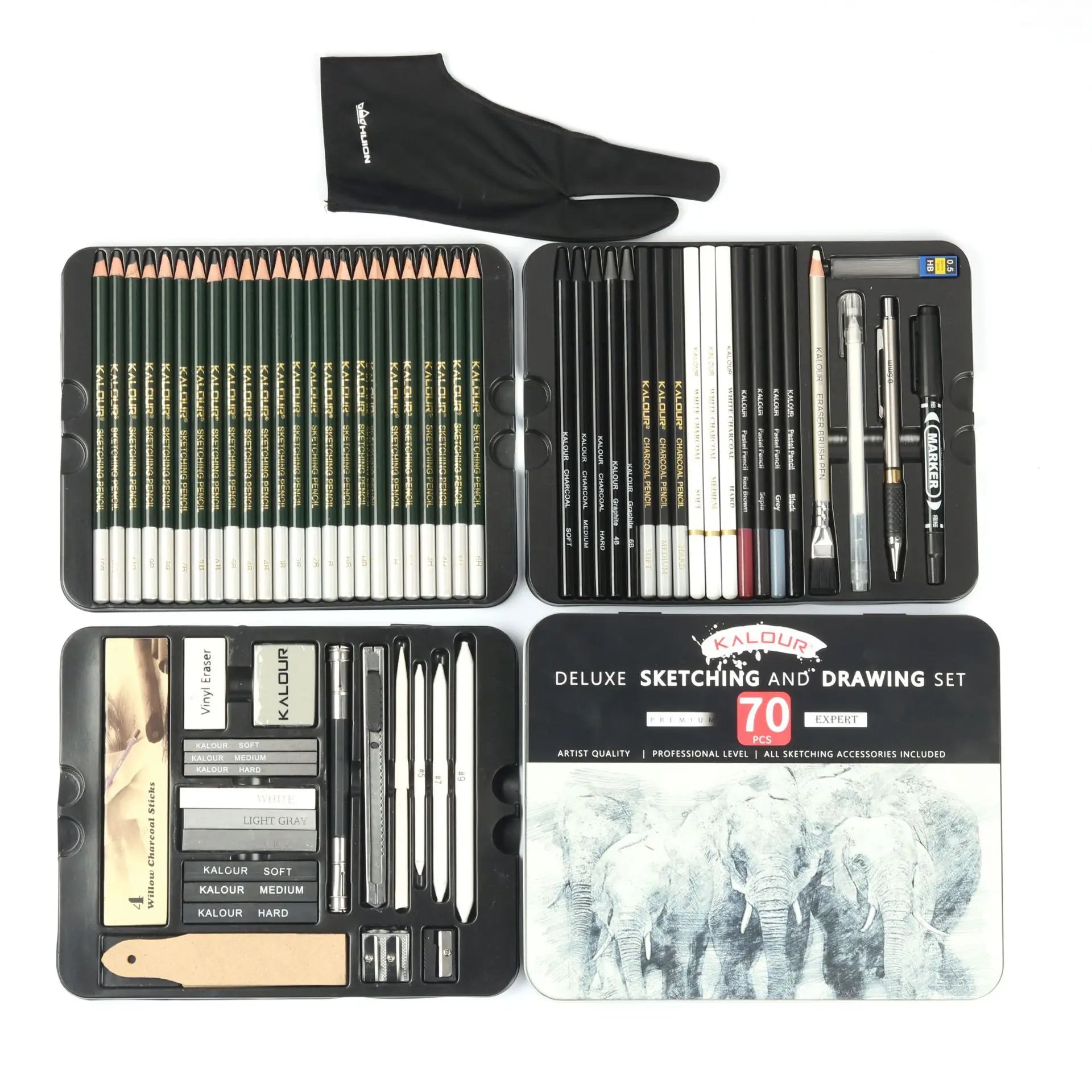 70Pieces Drawing Sketching Pencils Set Graphite Charcoal Pencil Wood Pencils Drawing Supplies Sketching Artist Supplies